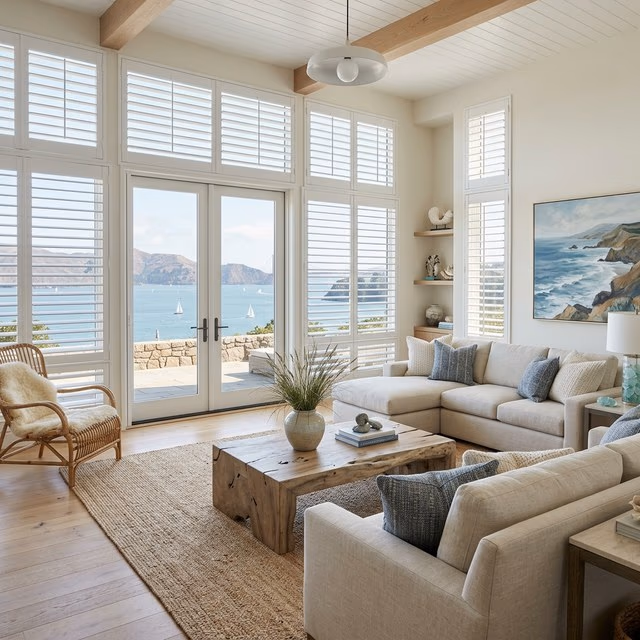 Plantation shutters in a Sonoma County living room