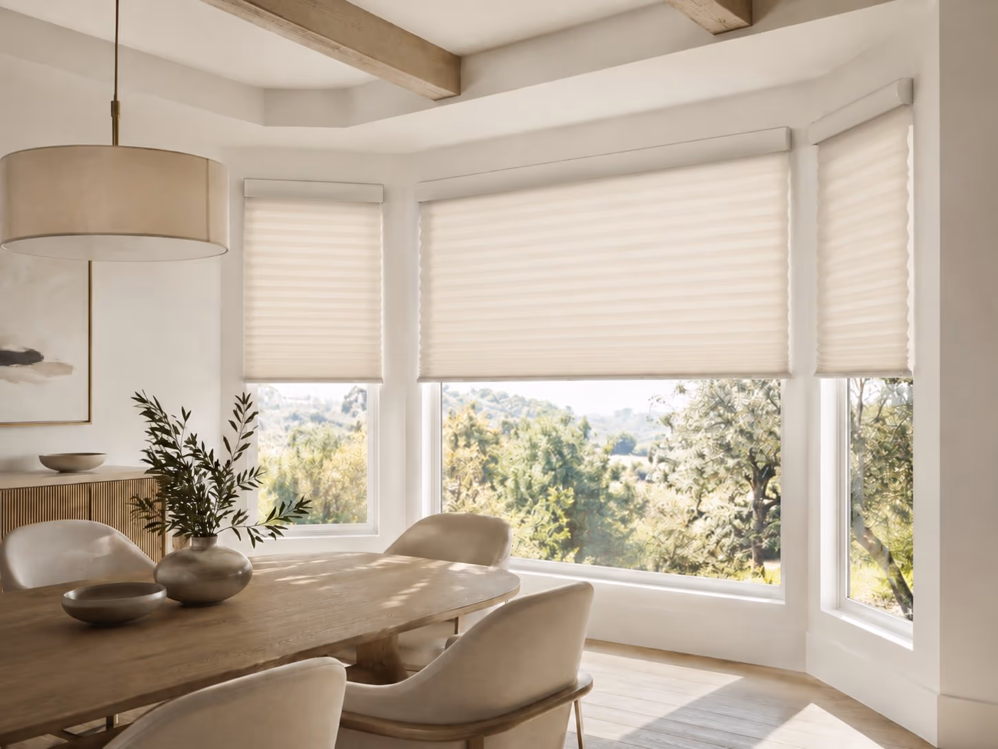 Cordless cellular honeycomb shades in a bright Sonoma County home — Alta Honeycomb Shades installed by Discount Best Blinds of Santa Rosa, CA.