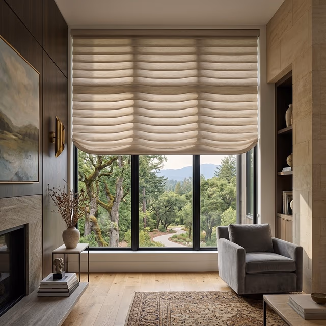 Sonnette® Cellular Roller Shades - custom window treatment installed in a Sonoma County home by Discount Best Blinds and Shutters, Santa Rosa CA 95407