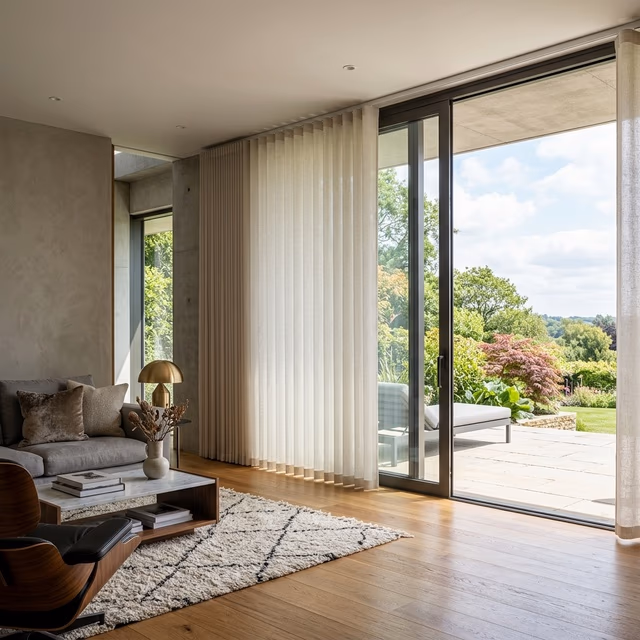 Somner® Custom Vertical Blinds - custom window treatment installed in a Sonoma County home by Discount Best Blinds and Shutters, Santa Rosa CA 95407