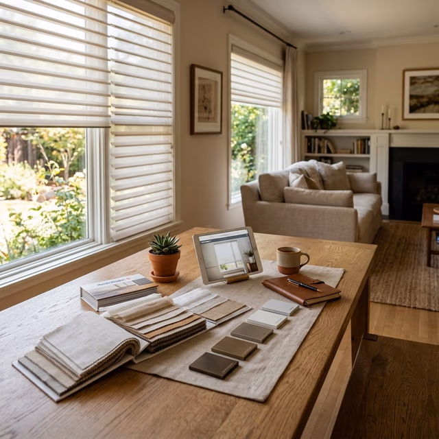Phil Skikos providing personalized in-home Hunter Douglas window treatment consultation in a Sonoma County residence